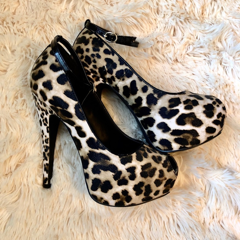 Leopard Ankle Strap Heels
